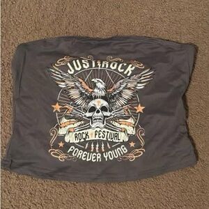 Graphic Rock Festival Tube Top - Gray with Eagle Skull Print